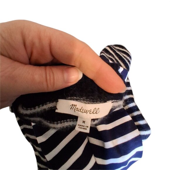 Madewell Mixed Yarn striped sweater top womens Medium navy alpaca blend Spr '25 - Picture 2 of 4
